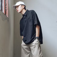 批发短袖t恤男2024夏季薄款韩版宽松简约翻领Polo衫<b class='q'>潮</b>牌男士纯色上衣