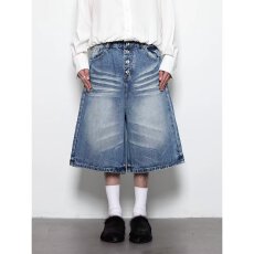 批发复古设计感高腰水洗七分<b class='q'>牛仔裤</b>男女夏季新款松弛显瘦阔腿裤潮