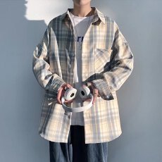 批发2024春秋新款格子衬衫男长袖ins港风<b class='q'>潮</b>牌日系宽松百搭<b class='q'>潮</b>流bf外套