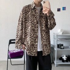 批发暗黑系豹纹<b class='q'>衬衫</b><b class='q'>男</b><b class='q'>韩版</b>潮流设计感上衣春夏季ins潮牌宽松痞帅<b class='q'>衬衣</b>