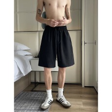 批发夏季透气老钱风解构斜切彷麻短裤男美式小众抽绳休闲裤阔腿五分裤