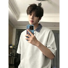 批发假两件格子拼接POLO衫<b class='q'>男</b>款短袖学院风少年感穿搭T恤美式正肩半袖