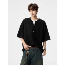 原版高质量华夫格假两件黑色灰色M-3XL