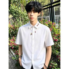 日系新款夏季凉感短袖上衣男免烫肌理感衬衫男款潮流宽松痞帅衬衣