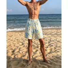 夏威夷小碎花速干短裤男夏季薄款海边度假风沙滩裤美式休闲五分裤