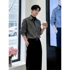 烟灰色美式复古扎染衬衫男高级感痞帅长袖衬衫老钱风cleanfit外套
