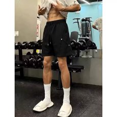 潮牌夏季抽绳松紧纯色运动五分卫裤男女宽松百搭情侣休闲短裤
