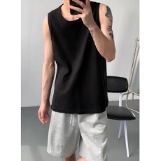 华夫格无袖背心男款夏季潮牌高级感内搭宽松tee