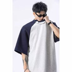 批发美式潮牌百搭撞色拼接纯棉270克短袖<b class='q'>t</b><b class='q'>恤</b><b class='q'>男</b>夏季宽松插肩情侣上衣