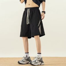 批发撞色拼接速干冰丝短裤男款夏季外穿<b class='q'>潮</b>牌宽松休闲运动男生五分裤子