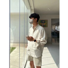 夏日老钱风松弛感穿搭亚麻长袖衬衫男士韩版宽松休闲防晒凉感衬衫