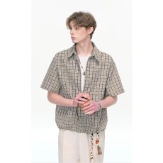 批发欧美潮流夏季假两件衬衫男上衣轻奢复古格纹花痞帅高级感polo衫