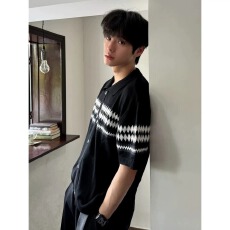 批发美式费尔岛提花Polo衫短袖男夏季高智感开衫上衣cleanfit翻领t恤
