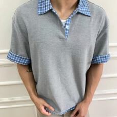 批发美式POLO衫假两件短袖男小众设计条纹拼接t恤高级感痞帅情侣半袖