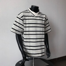 批发不规则领口条纹短袖polo衫男夏季新款潮牌设计感宽松休闲半袖t恤