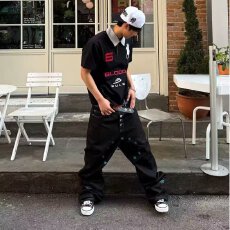 批发街头风嘻哈字母刺绣牛仔裤男女<b class='q'>夏</b>季潮牌裤子痞帅五连扣长裤