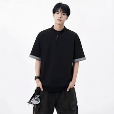 批发潮流短袖t恤<b class='q'>男</b>士新款夏季潮牌立领半袖<b class='q'>男</b>装百搭纯色上衣潮T气质