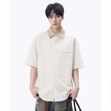 批发夏季翻领<b class='q'>短袖</b><b class='q'>男士</b><b class='q'>衬衫</b>宽松舒适纯色简约通勤设计天丝莱赛尔