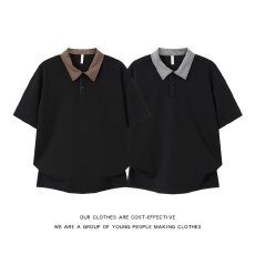 批发原版千鸟格领短袖<b class='q'>POLO</b><b class='q'>衫</b><b class='q'>男</b>生2026夏季新款百搭宽松翻领上衣时尚