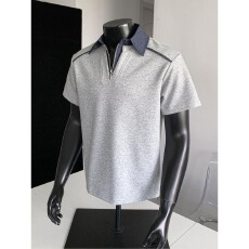 批发独驰牛仔拼接高级老钱风短袖拉链<b class='q'>POLO</b><b class='q'>衫</b><b class='q'>男</b>士2026夏季休闲宽松T恤