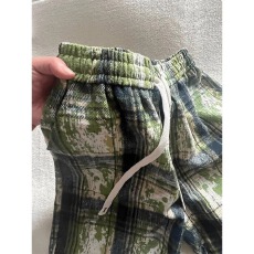批发绿色扎染格纹男士夏季薄款小众设计感阔腿裤宽松直筒<b class='q'>休闲</b>五分裤