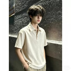 批发人夫感老钱风彷亚麻polo衫<b class='q'>短袖</b>男夏季薄款透气cleanfit高级感衬衫