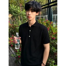 批发老钱风针织polo短袖男夏季人夫感穿搭凉感透气正肩t恤美式半截袖