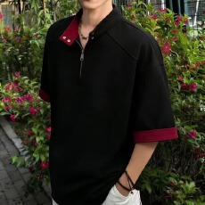 批发2026新款夏季拼接<b class='q'>假两件</b>短袖POLO衫男女潮牌宽松情侣休闲百搭T恤