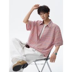 批发2026夏季多巴胺泡泡纱格子短袖<b class='q'>衬衫</b><b class='q'>假两件</b>休闲少年感简约外套男女
