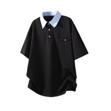 批发夏季男士高级感拼接翻领polo衫短袖<b class='q'>商务</b><b class='q'>休闲</b>时尚百搭宽松透气T恤