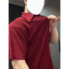 批发酒红色肌理感扎染冰丝短袖<b class='q'>衬衫</b><b class='q'>男</b>士夏季禁欲系凉感速干高级感<b class='q'>衬衫</b>