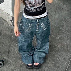 批发2026男女潮牌美式复古水洗做旧弯刀<b class='q'>牛仔裤</b>宽松百搭阔腿潮流长裤