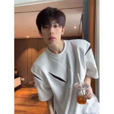 批发美式解构拼接垫肩短袖t恤男2025新款小众设计感cleanfit五分袖<b class='q'>潮</b>