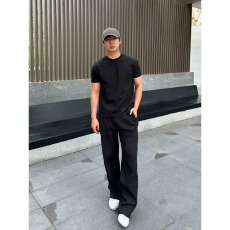 批发白色肌理华夫格休闲裤男夏季薄款美式裤子潮流百搭宽松直筒运动裤