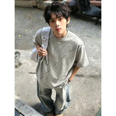 批发美式潮牌拼接短袖T恤男士宽松大码设计感小众<b class='q'>夏</b>季ins百搭上衣