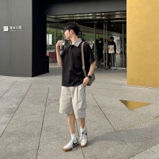 美式撞色假两件短袖男POLO衫夏季cleanfit正肩半袖高级感翻领T恤