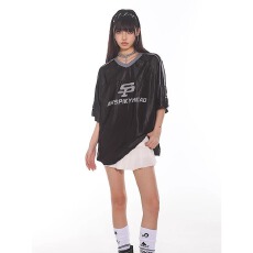 批发美式复古V领杠条球服短袖T恤<b class='q'>男</b>夏季宽松休闲<b class='q'>短裤</b>运动套装
