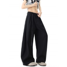 批发春夏美式复古通勤垂感黑色弯刀西裤<b class='q'>男</b>女直筒宽松潮牌阔腿<b class='q'>休闲</b><b class='q'>长裤</b>