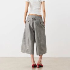 批发美式复古休闲百搭条纹西裤男女夏季宽松阔腿七分裤老钱风高级感