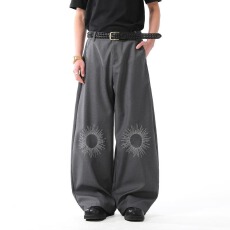 批发冰丝250克高级感刺绣灰色休闲西裤男女弧形垂感阔腿弯刀长裤子