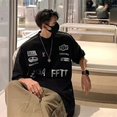 批发<b class='q'>男</b>士圆领短袖夏季日系潮牌重磅t恤学院风撞色宽松半袖<b class='q'>体恤</b>