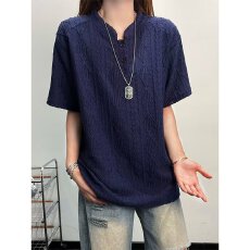 批发冰丝盘扣短袖T恤女2026夏装立领提花镂空针织<b class='q'>打底衫</b>国风中式上衣