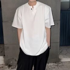 批发2026夏季宽松V领纯色港风恤男士短袖内搭上衣服体恤白色大码男装