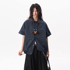 批发美式复古格纹短袖<b class='q'>衬衫</b>男女夏季<b class='q'>宽松</b>休闲<b class='q'>衬衣</b>cityboy少年感<b class='q'>T</b><b class='q'>恤</b>外套