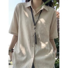 批发老钱风彷<b class='q'>亚麻</b>衬衫男夏季松弛感百搭防晒衬衫美式bf慵懒风<b class='q'>外套</b>