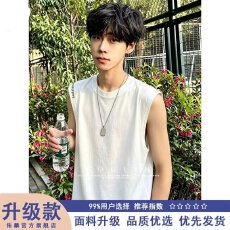 批发美式复古背心男夏季ins潮牌港风百搭宽松坎肩潮流运动无袖t恤上衣