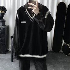 批发秋冬季日系叠穿V领针织背心情侣装慵懒风马甲无袖坎肩毛衣潮流男