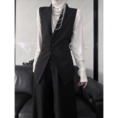 批发黑色<b class='q'>西服</b>马甲痞帅<b class='q'>男</b>女中性风高级感西装领修身学院风班服背心马夹