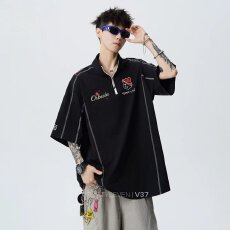 批发短袖翻领<b class='q'>polo</b><b class='q'>衫</b><b class='q'>男</b>款夏季ins潮牌宽松休闲日系港风百搭情侣半袖t恤
