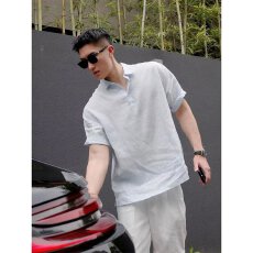 批发老钱风翻领POLO衫短袖美式海鸥领轻薄弹力针织T恤冰凉感上衣男款